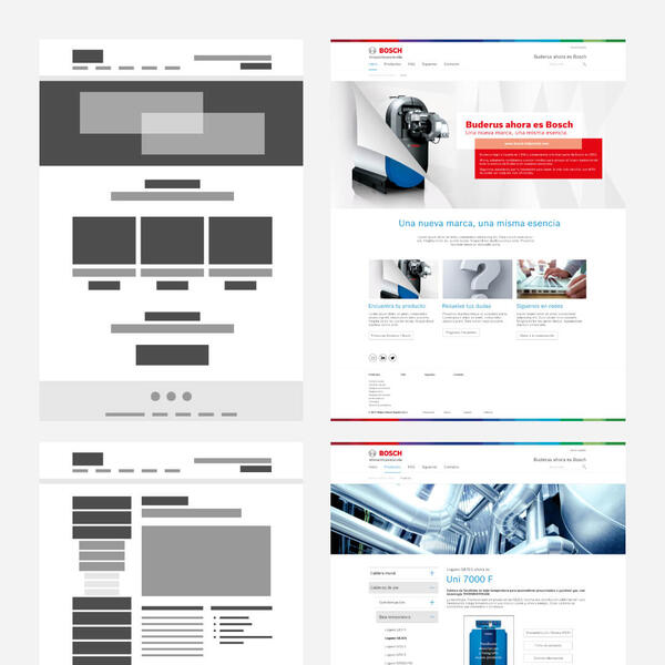 Lofi wireframe and high fidelity mockup and prototype for Bosch Thermotechnology microsite