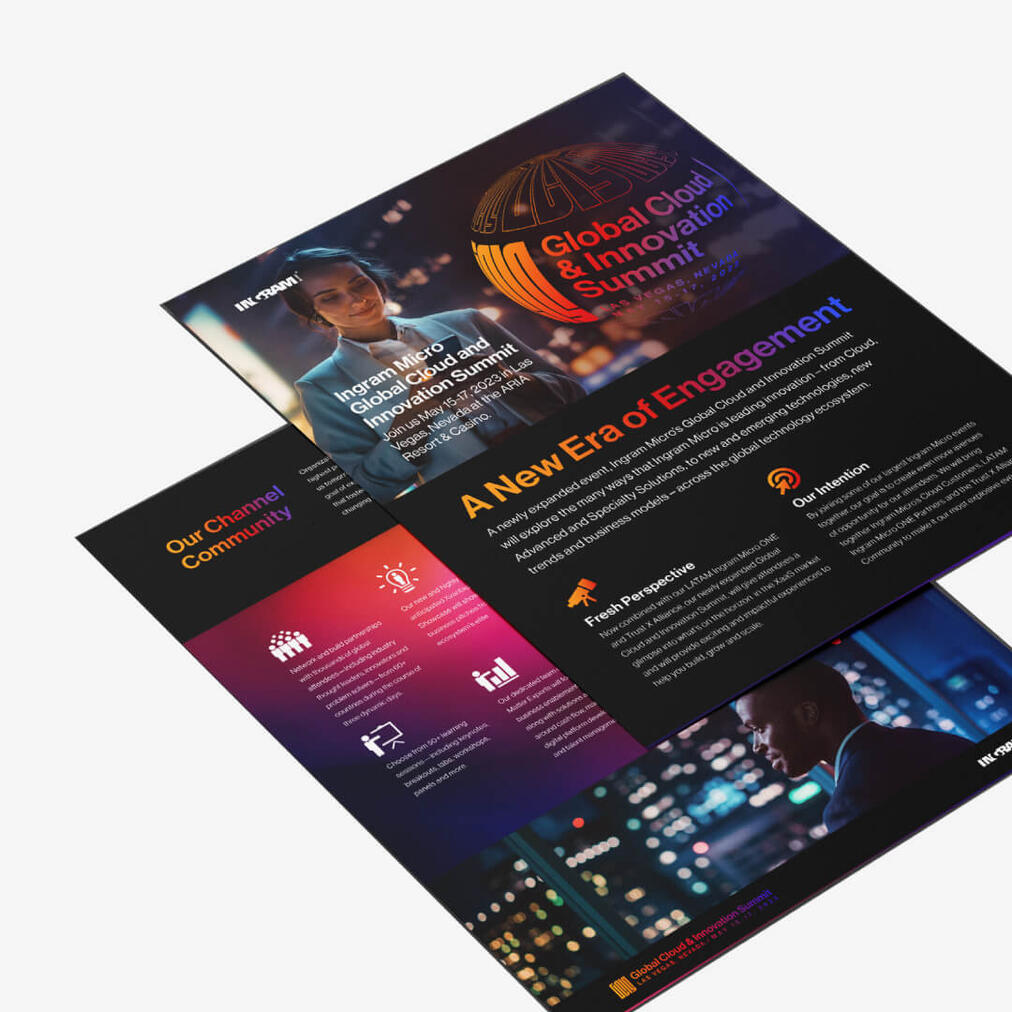 One-pager sales sheet design for Global Cloud & Innovation Summit Las Vegas 2023